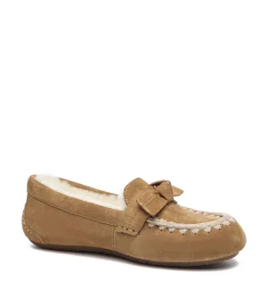 EVERAU Sheepskin Wool Bow Ankle Slippers – Woven Moccasins EA1021