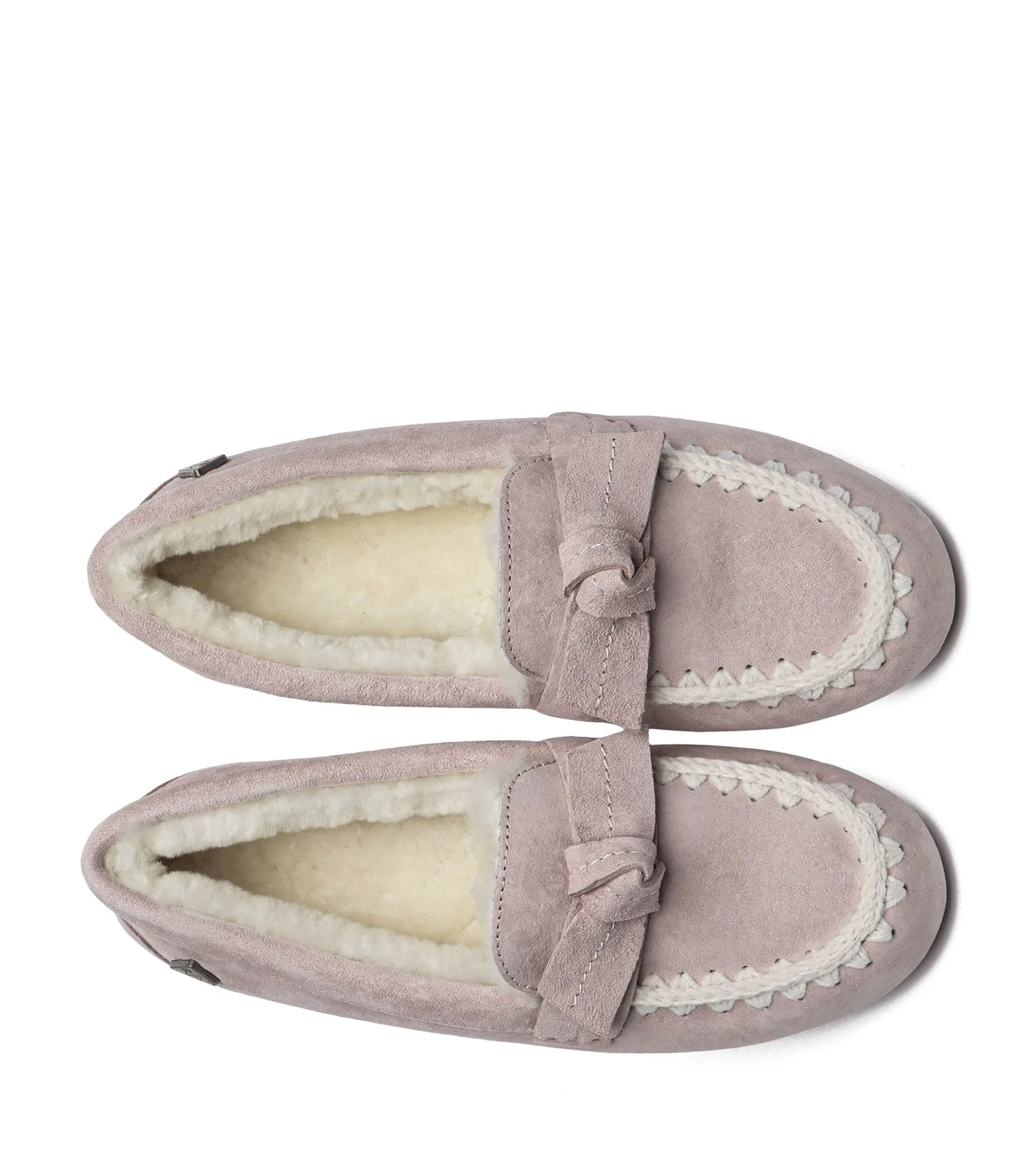 EVERAU Sheepskin Wool Bow Ankle Slippers – Woven Moccasins EA1021