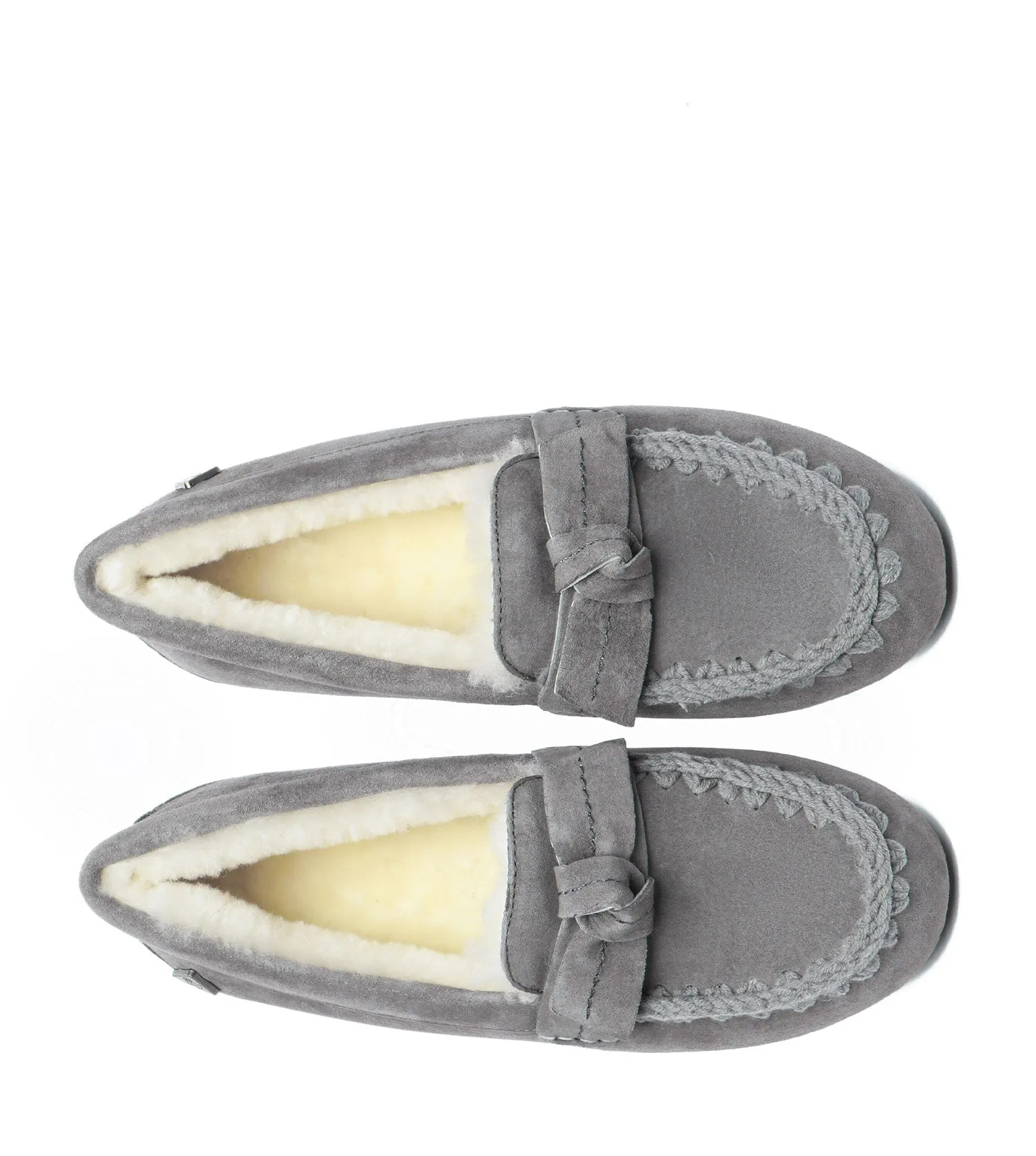 EVERAU Sheepskin Wool Bow Ankle Slippers – Woven Moccasins EA1021