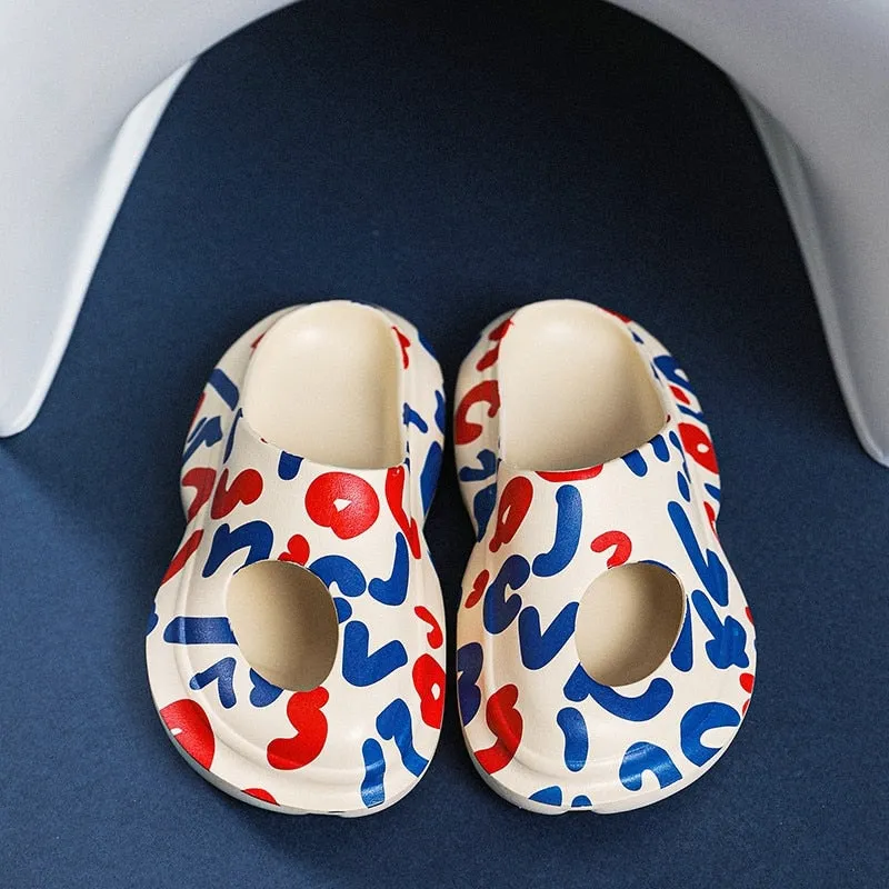 Ferris Printed Peep Top Rubber Moccasin Slippers - 3 Colors