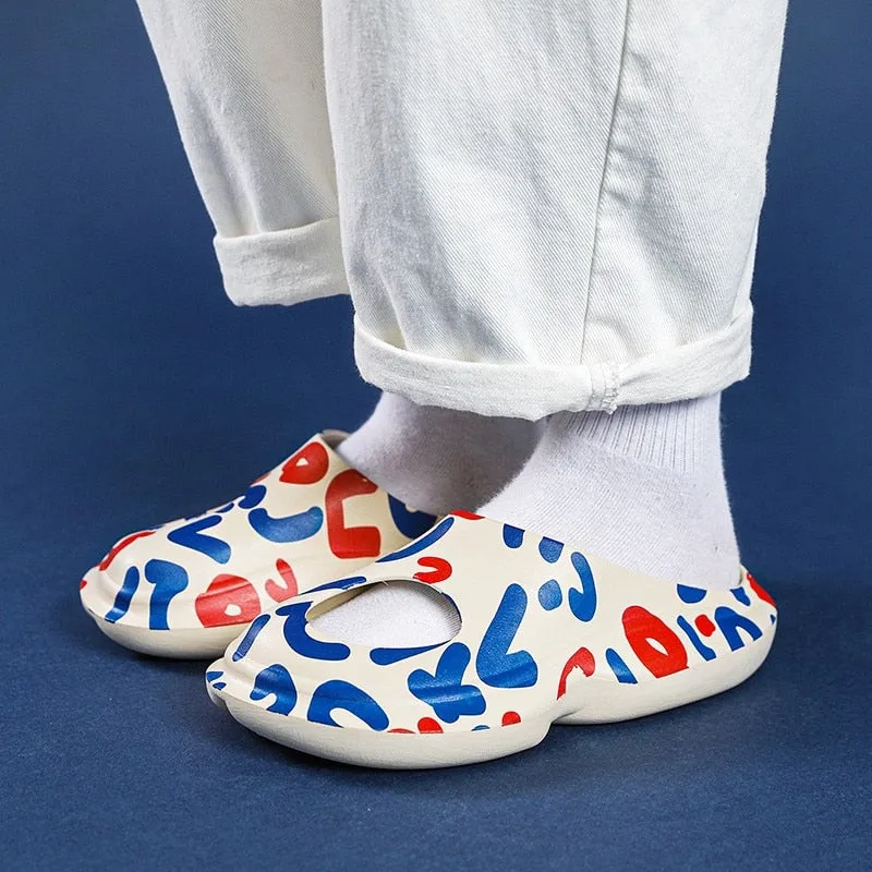 Ferris Printed Peep Top Rubber Moccasin Slippers - 3 Colors