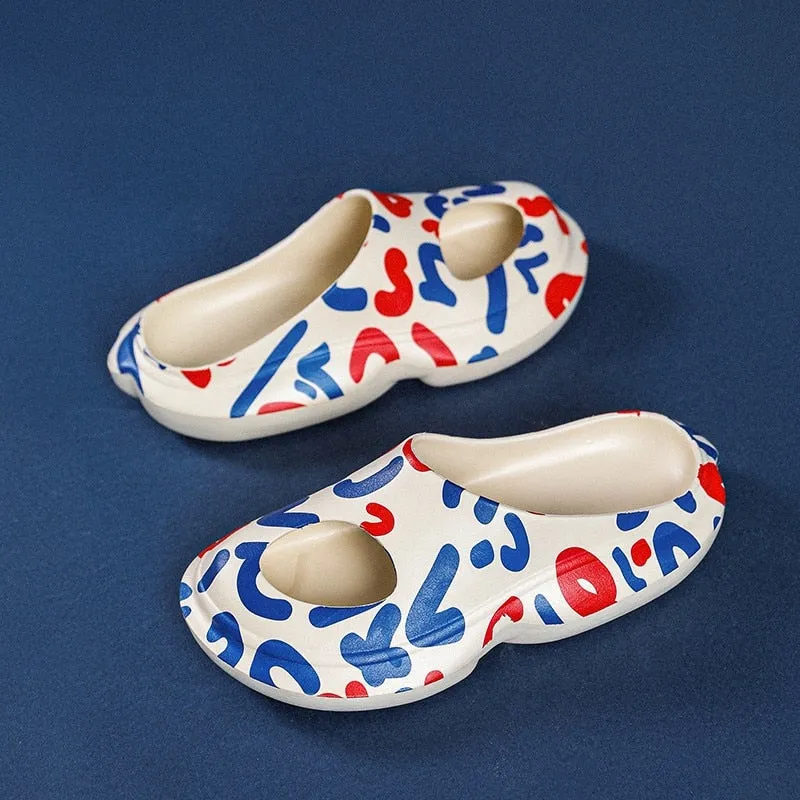 Ferris Printed Peep Top Rubber Moccasin Slippers - 3 Colors