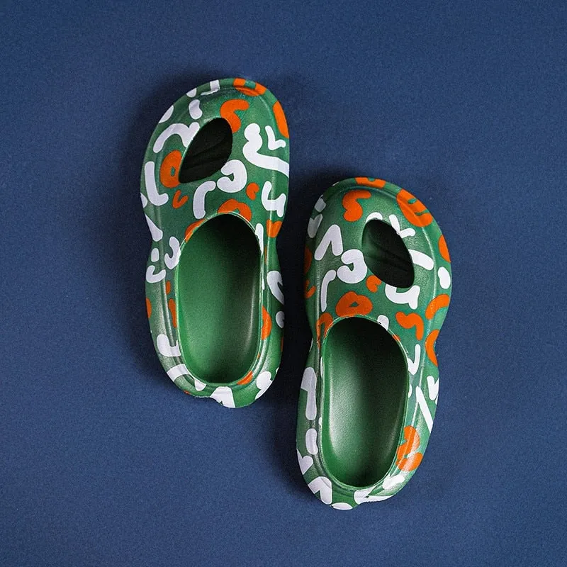 Ferris Printed Peep Top Rubber Moccasin Slippers - 3 Colors