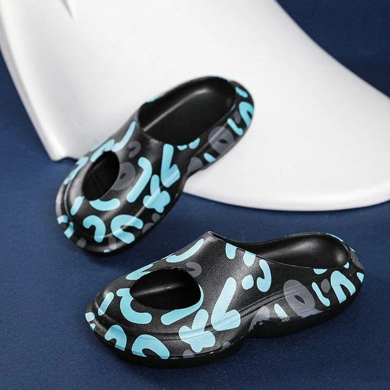 Ferris Printed Peep Top Rubber Moccasin Slippers - 3 Colors