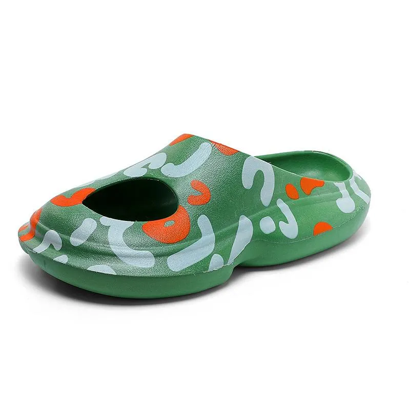 Ferris Printed Peep Top Rubber Moccasin Slippers - 3 Colors