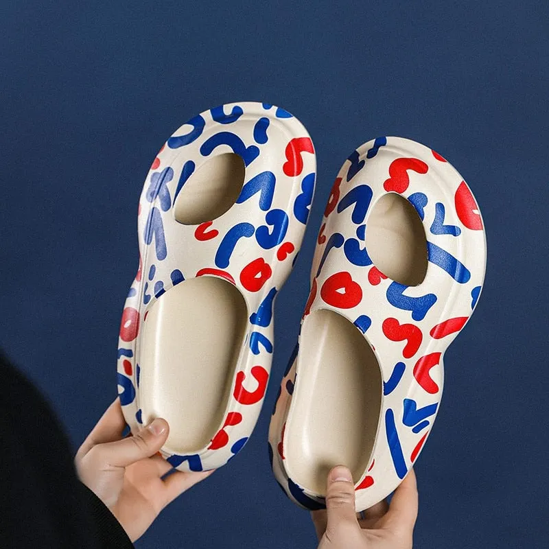 Ferris Printed Peep Top Rubber Moccasin Slippers - 3 Colors