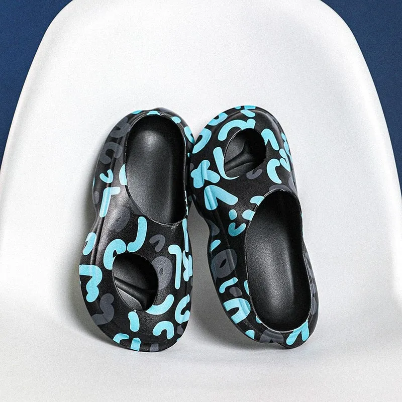 Ferris Printed Peep Top Rubber Moccasin Slippers - 3 Colors