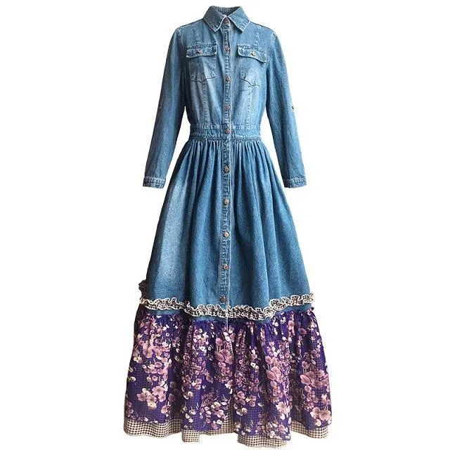 Floral Patchwork Denim Dress | Mandala