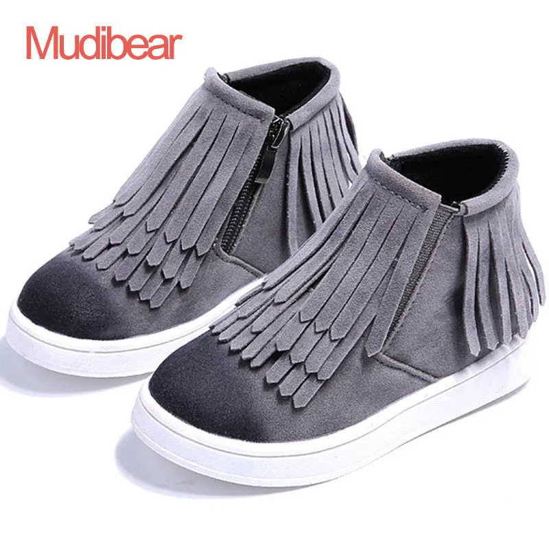 Fringe Girls Boots Fur Thick Warm Children's Shoes 2017 New Shoes For Boys Top Quality Baby Cotton Zip Kids Snow Boots Winter