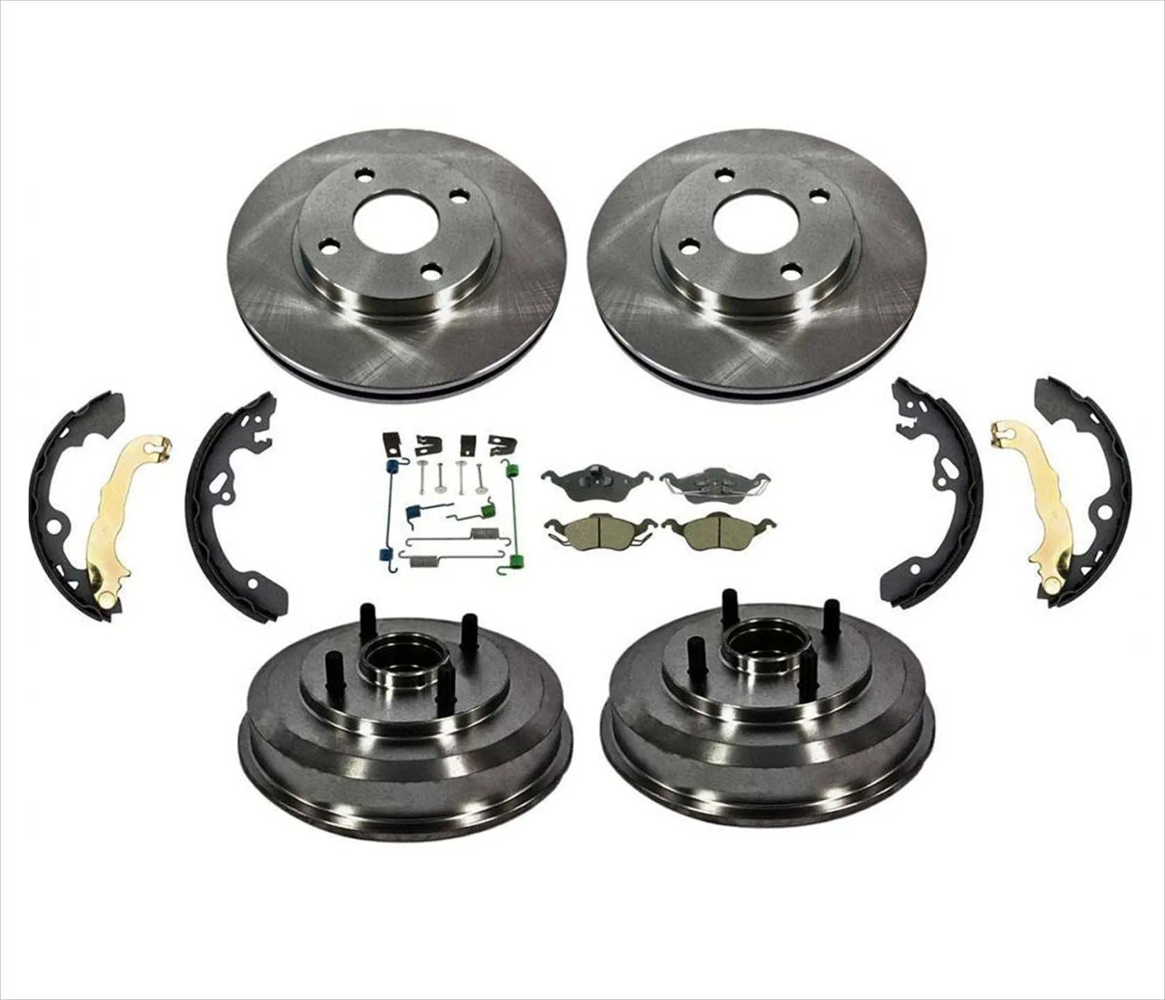 Front Rotors Brake Pads Drums Bearings Shoes Spring Kit for Ford Focus 01-04