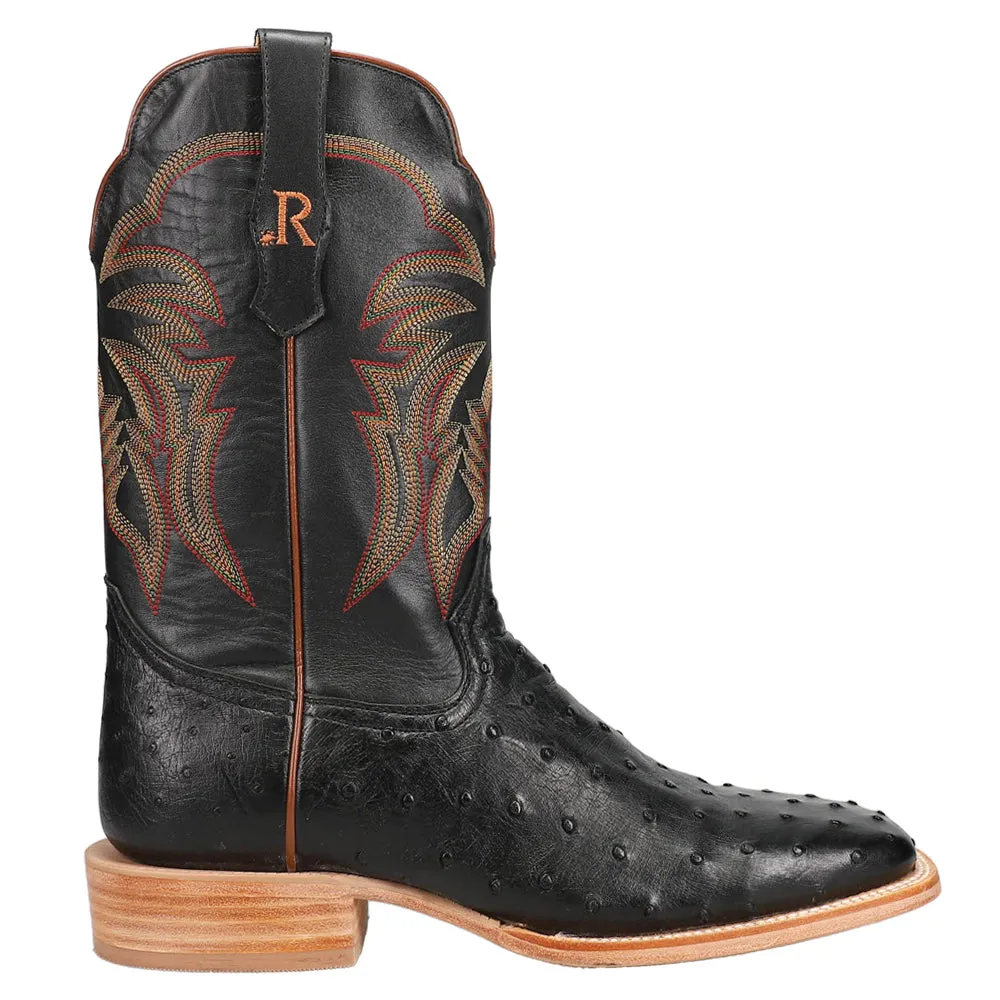 Full Quill Ostrich Embroidery Square Toe Cowboy Boots