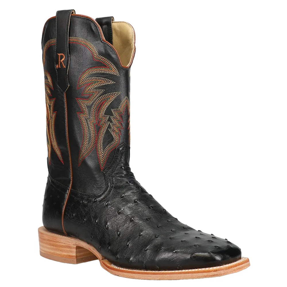 Full Quill Ostrich Embroidery Square Toe Cowboy Boots