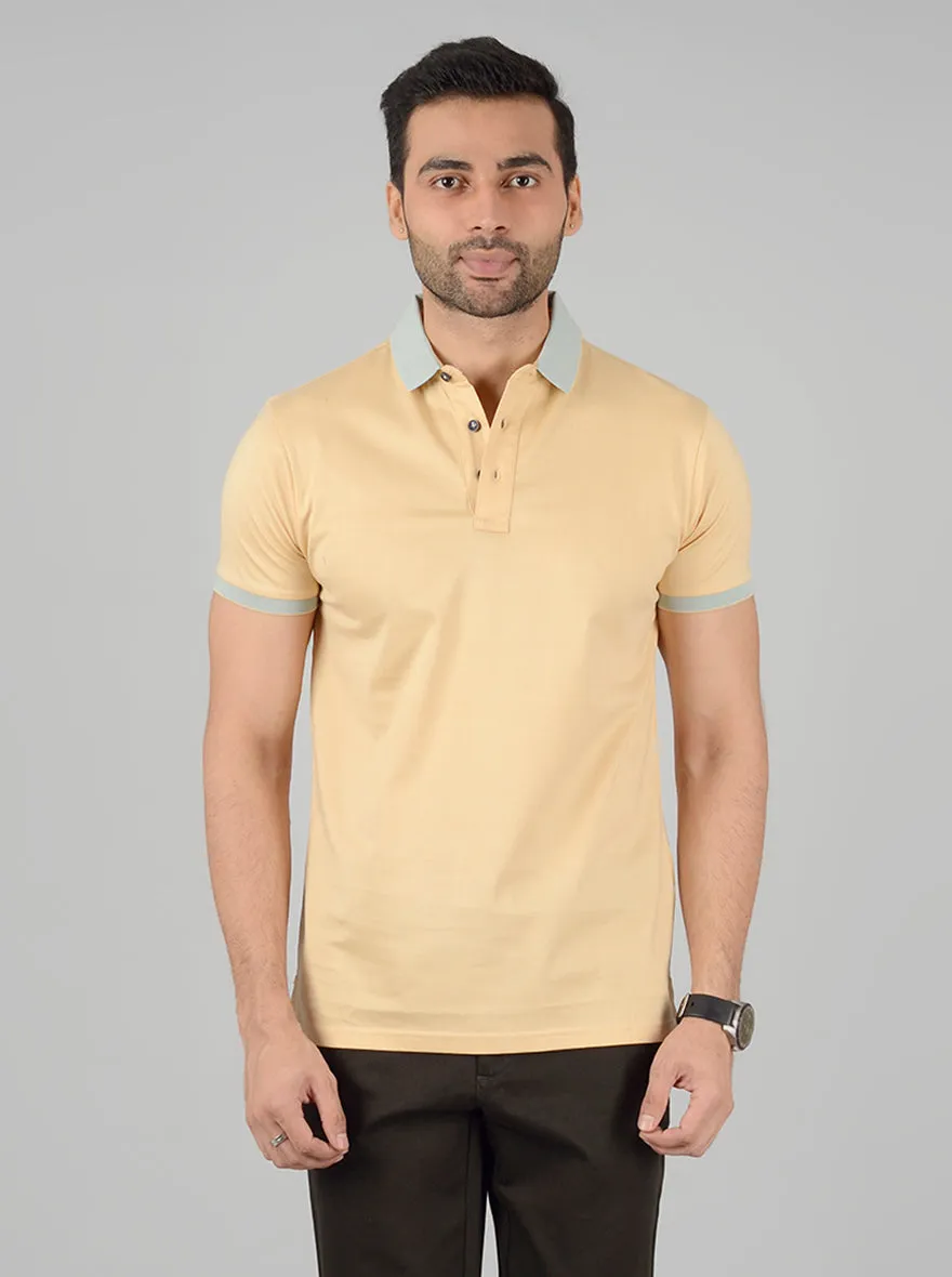 Golden Solid Slim Fit Polo T-Shirt | JadeBlue