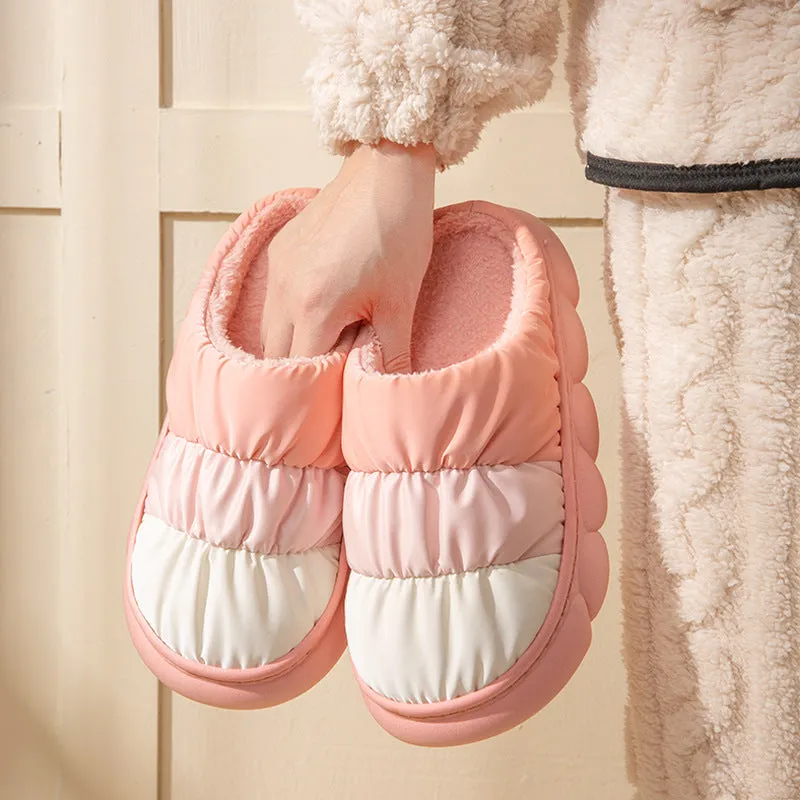 Gradient Slippers Plush Winter Shoes Women House Bedroom Slippers