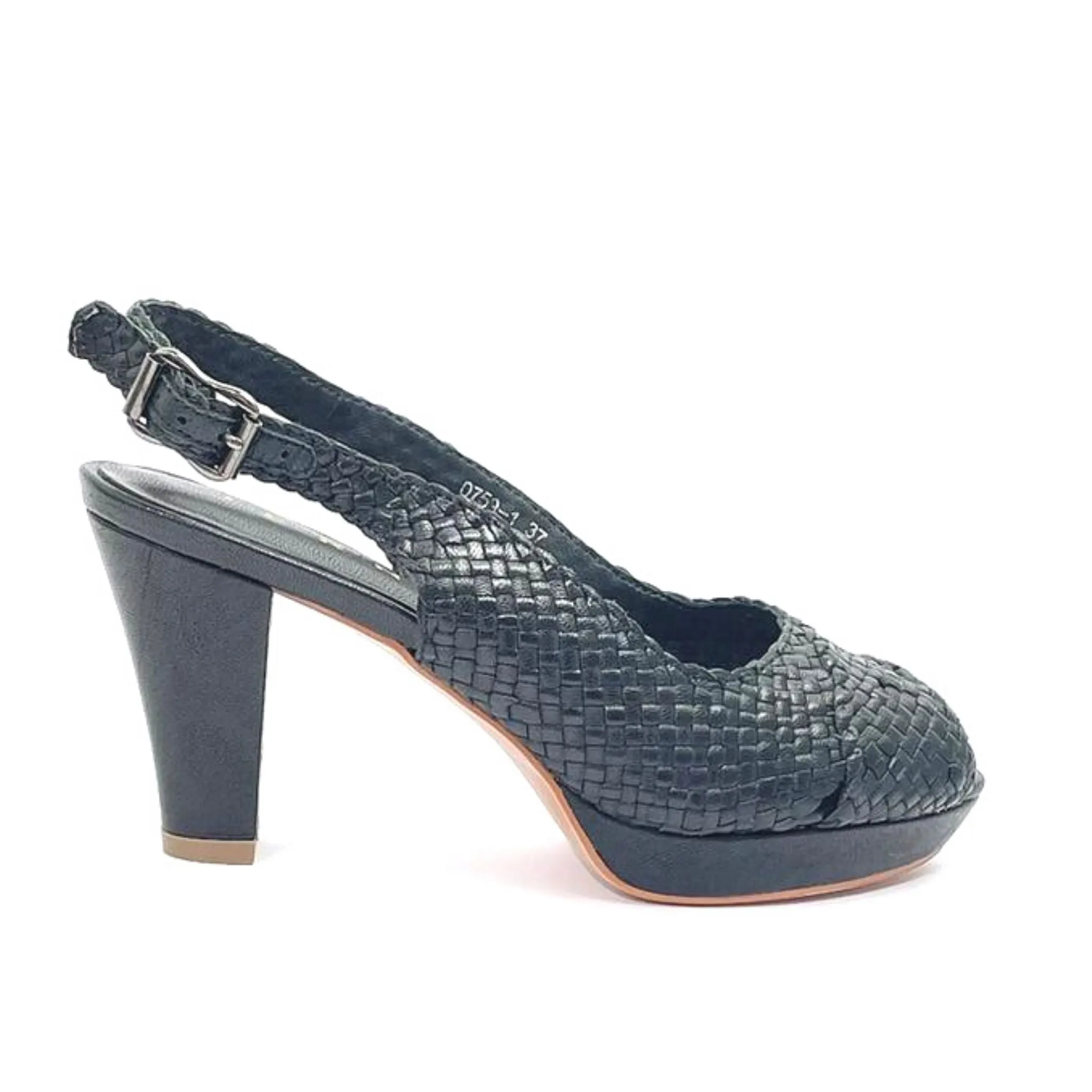 Handwoven platform peep-toe heels with slingback - 40759-1