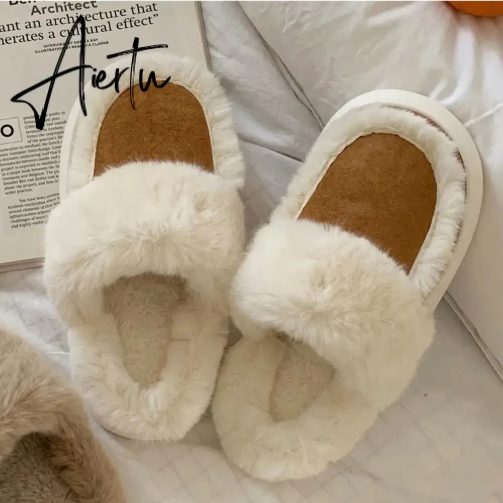 Hausschuhe Winter Shoes for Women Faux Fur Sherpa Slippers Indoor Home House Shoes Keep Warm Non-slip Short Plush Couple Shoes