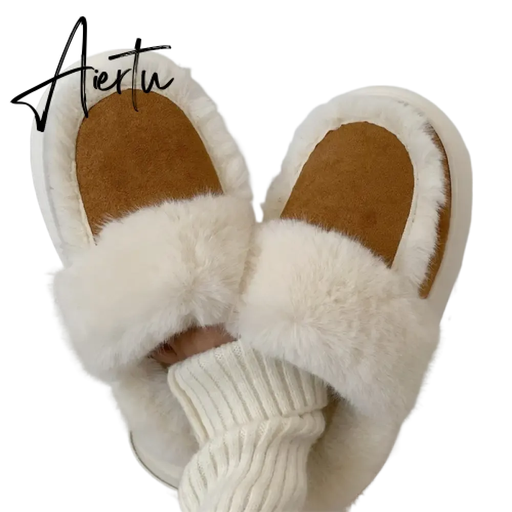 Hausschuhe Winter Shoes for Women Faux Fur Sherpa Slippers Indoor Home House Shoes Keep Warm Non-slip Short Plush Couple Shoes