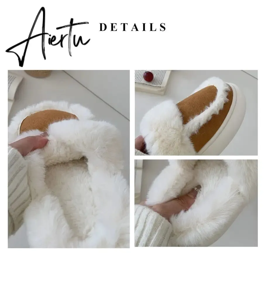 Hausschuhe Winter Shoes for Women Faux Fur Sherpa Slippers Indoor Home House Shoes Keep Warm Non-slip Short Plush Couple Shoes