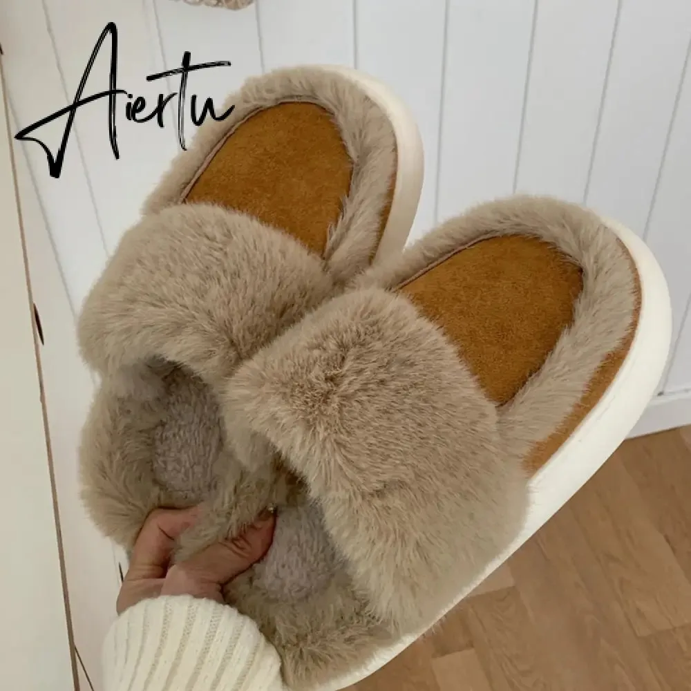 Hausschuhe Winter Shoes for Women Faux Fur Sherpa Slippers Indoor Home House Shoes Keep Warm Non-slip Short Plush Couple Shoes