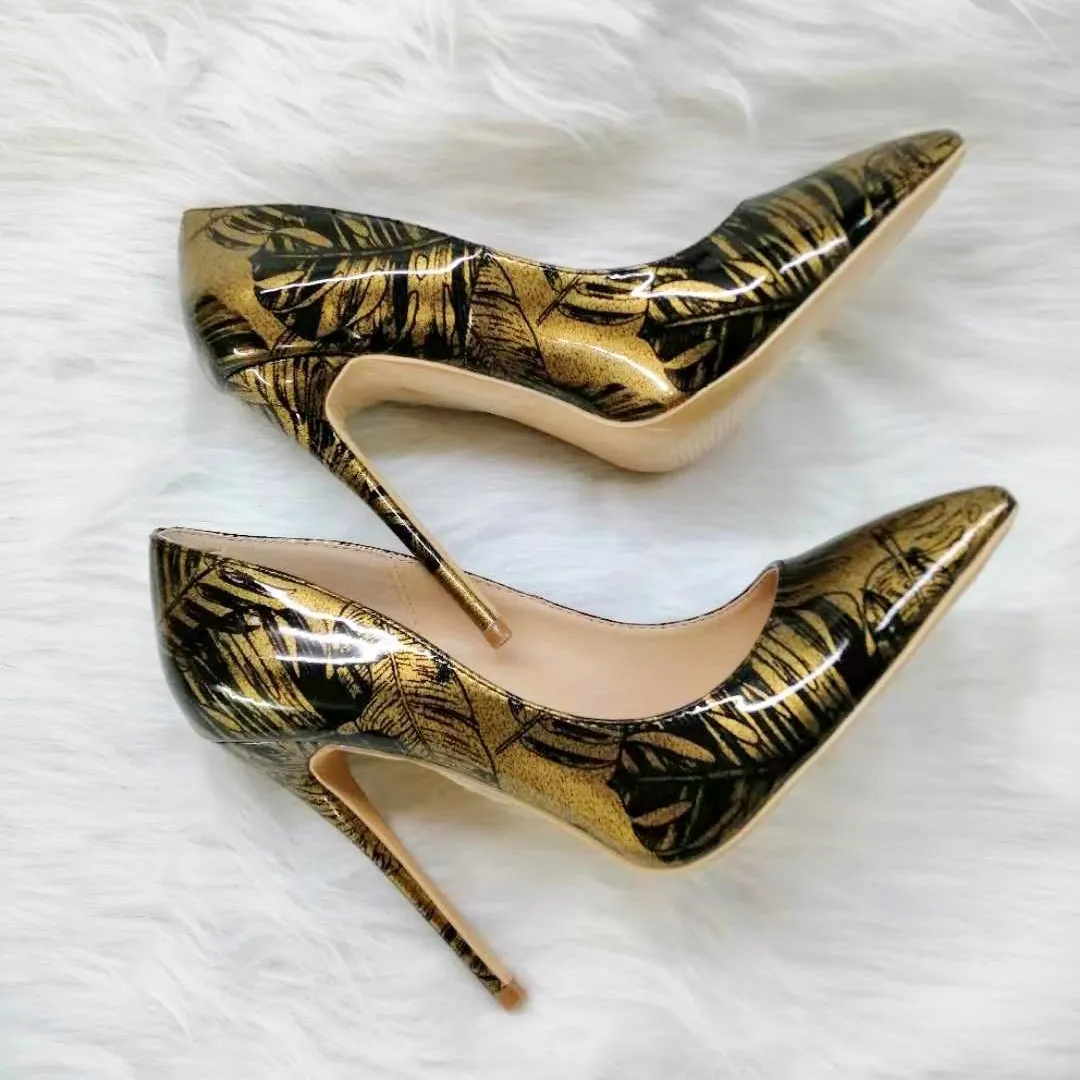 High-heels with gold and black Patterns Fashion Women Party Shoes