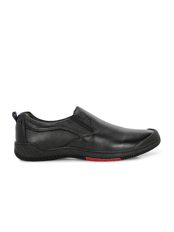 HITZ Men's Black Leather Casual Slip On Shoes