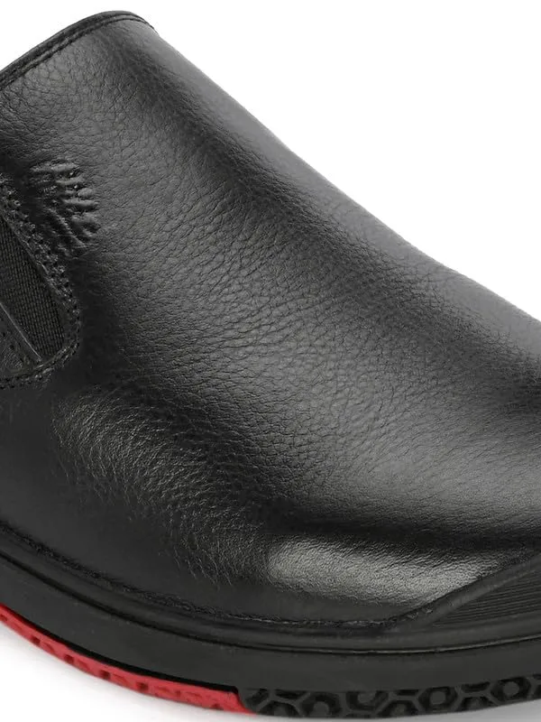 HITZ Men's Black Leather Casual Slip On Shoes