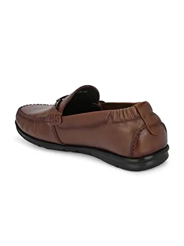 HITZ Men's Tan Leather Slip-On Comfort Loafer Shoes - 9