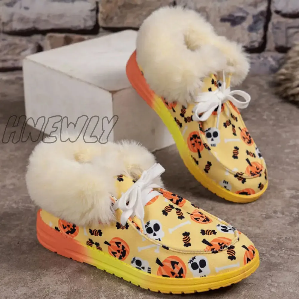 Hnewly - Black Casual Patchwork Frenulum Printing Round Keep Warm Comfortable Out Door Shoes