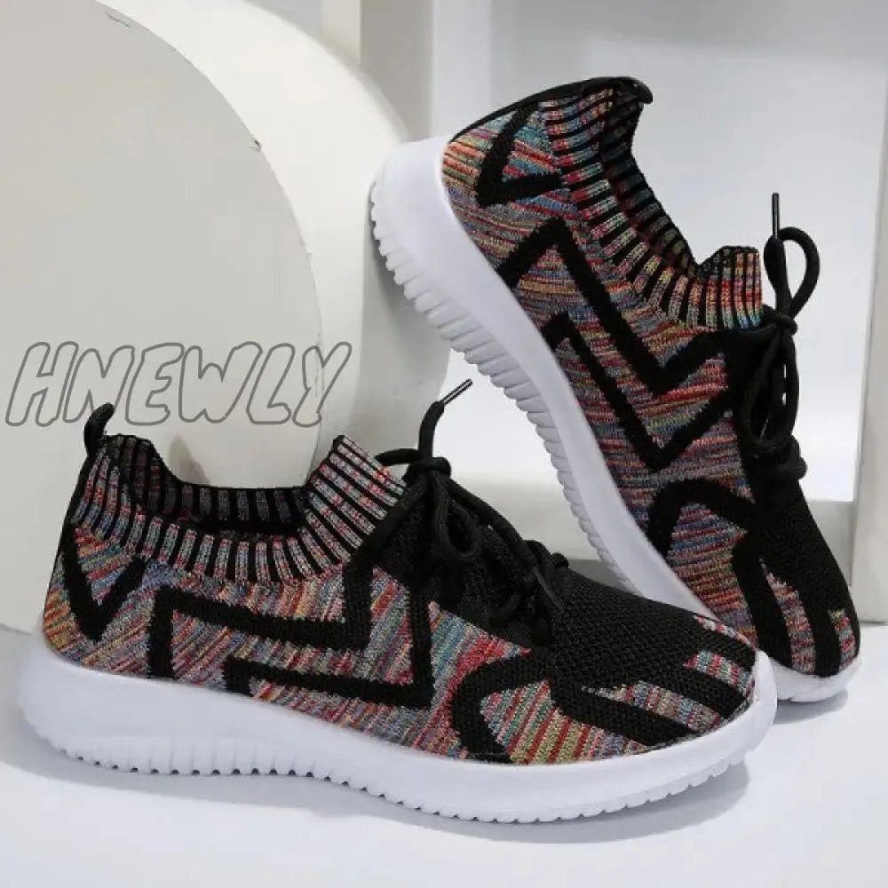 Hnewly - Black Casual Sportswear Daily Patchwork Frenulum Round Comfortable Out Door Shoes