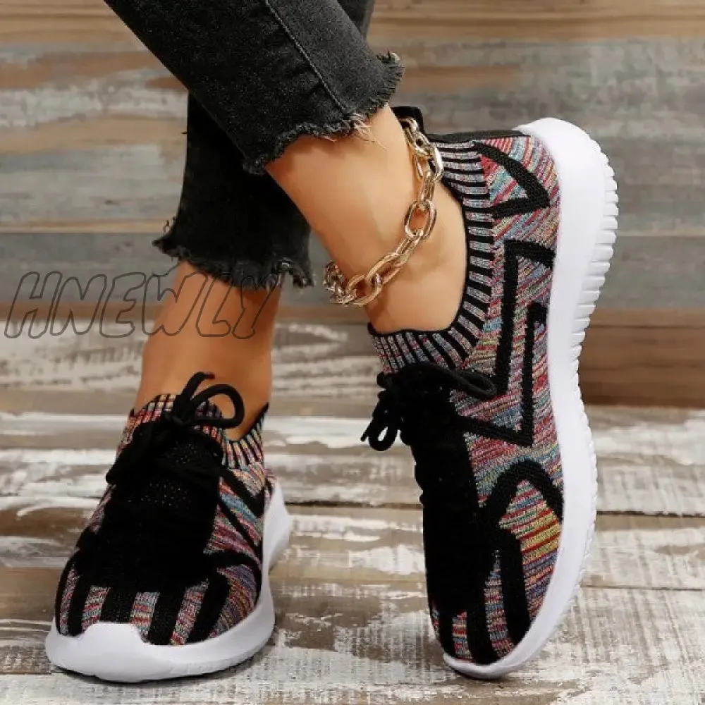 Hnewly - Black Casual Sportswear Daily Patchwork Frenulum Round Comfortable Out Door Shoes