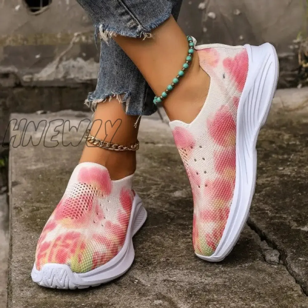 Hnewly - Pink Casual Sportswear Daily Patchwork Tie-dye Round Mesh Breathable Comfortable Out Door Shoes