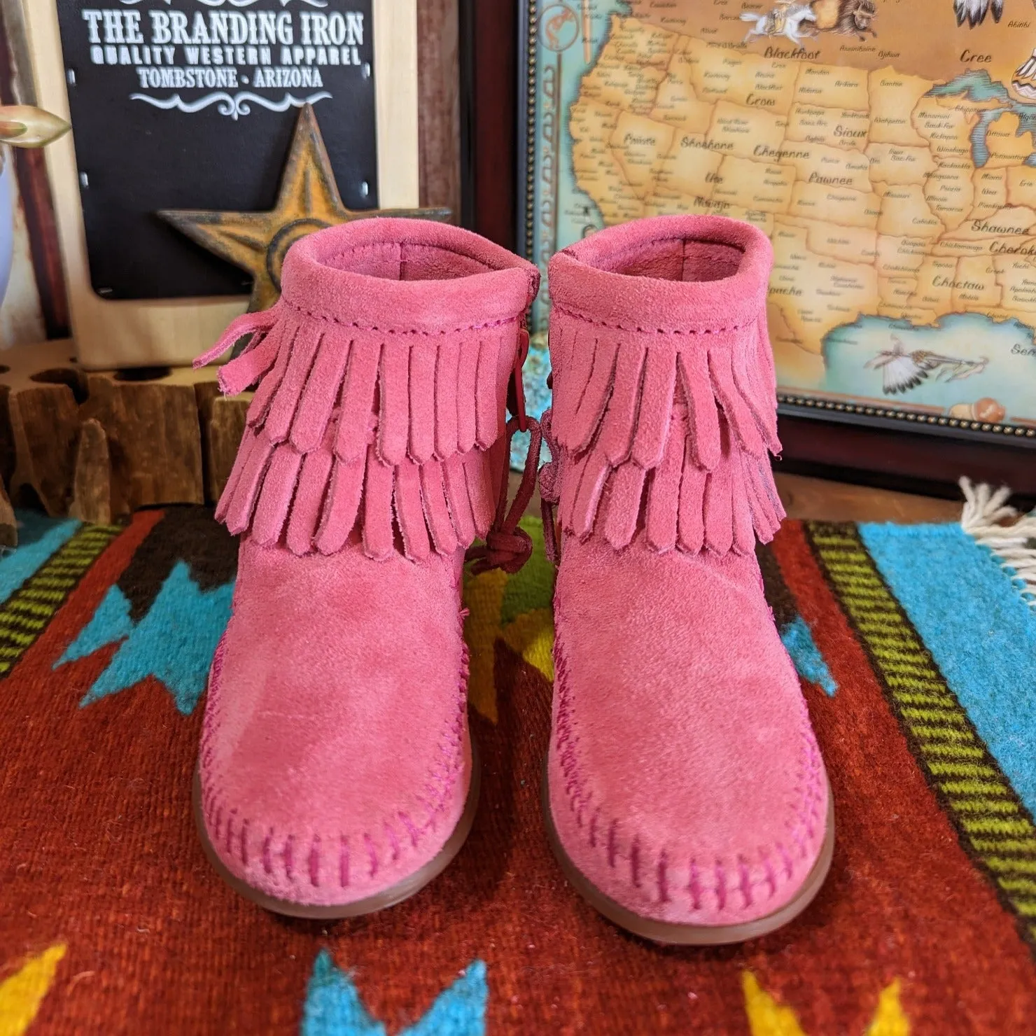 Infant & Kids' Moccasins with "Double Fringe" Side Zip Boot by Minnetonka