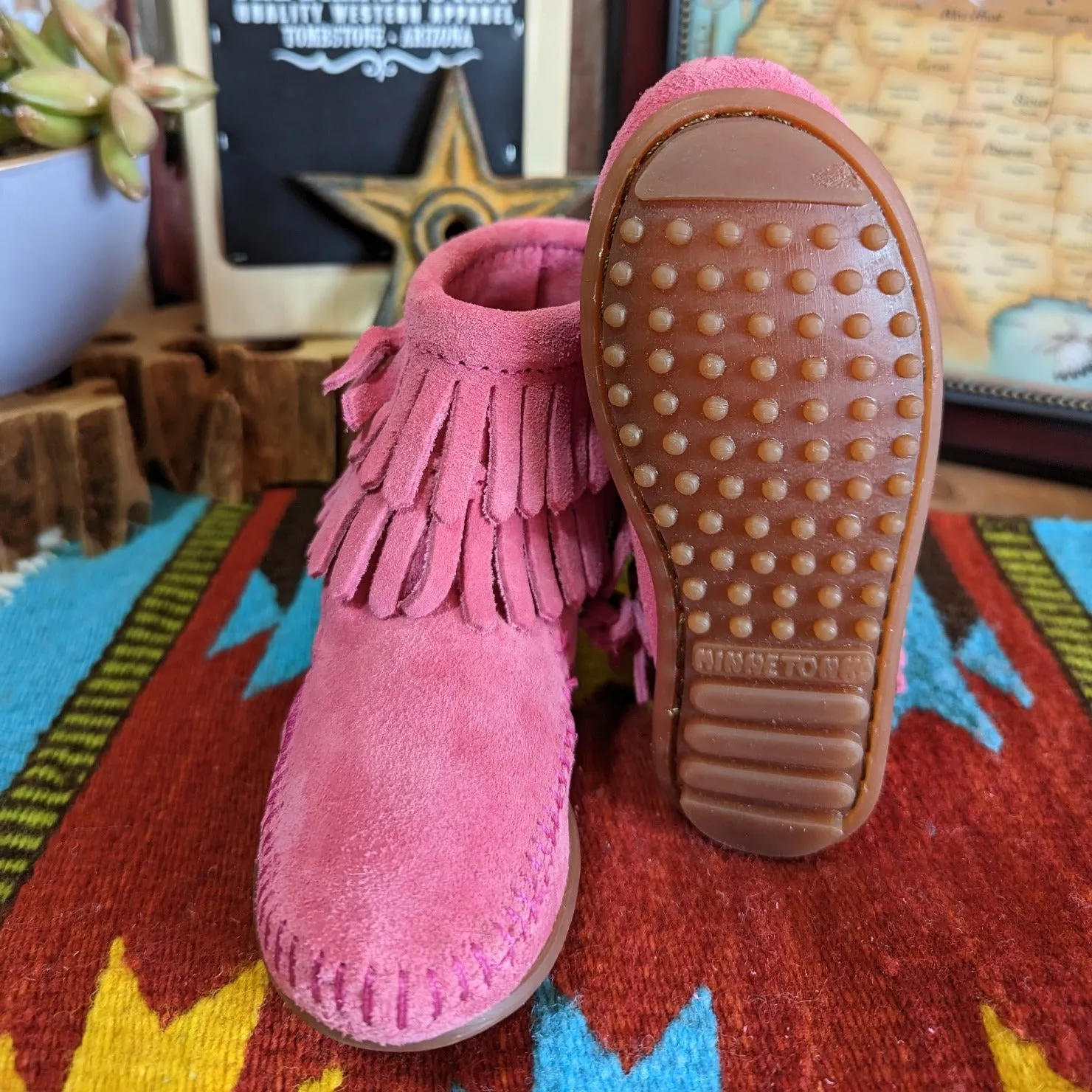 Infant & Kids' Moccasins with "Double Fringe" Side Zip Boot by Minnetonka