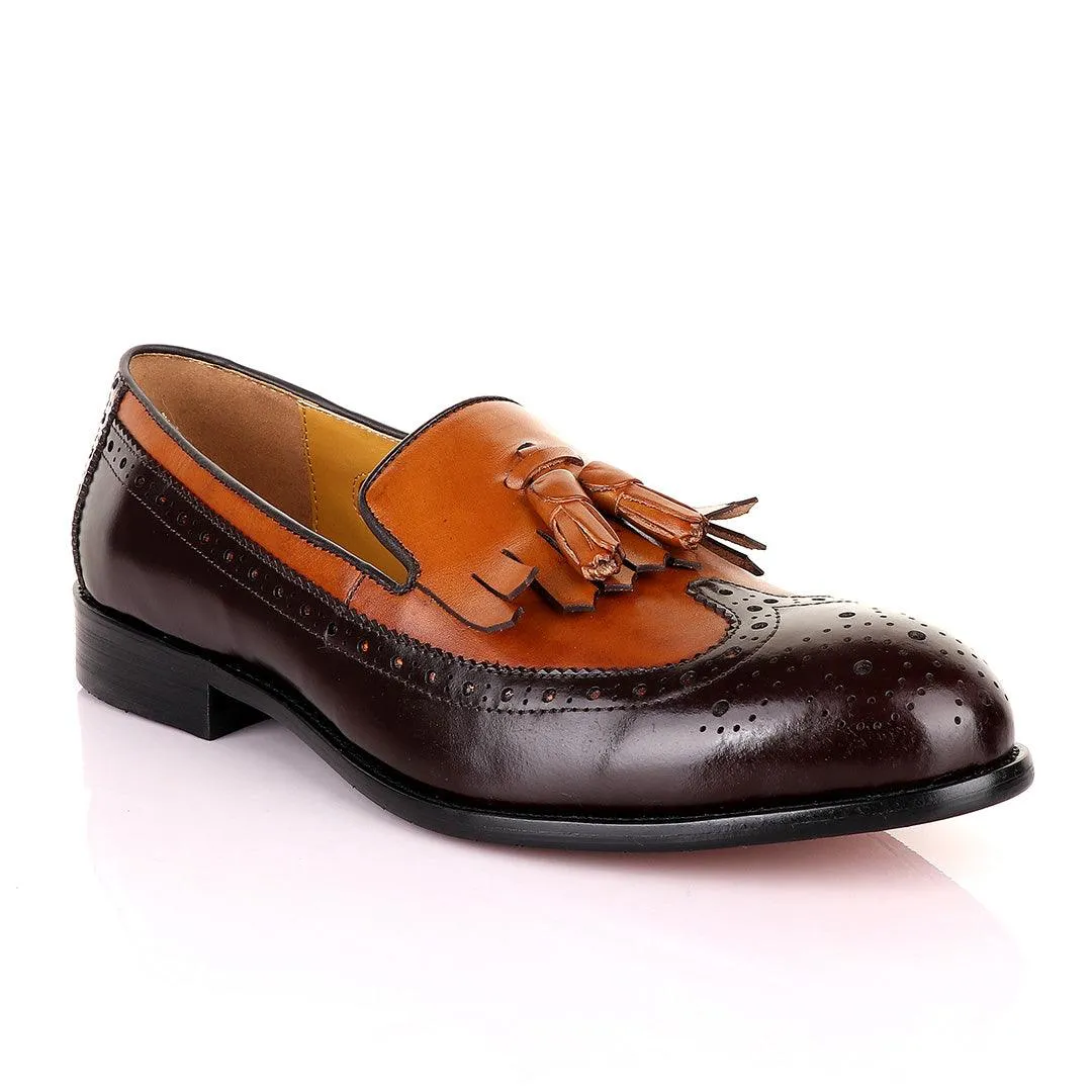 John Mendson Lace brogues Brown Leather Tassel Loafers