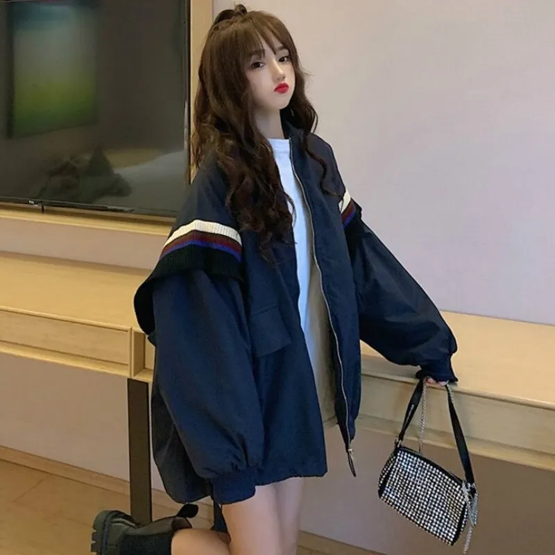 Joskaa Basic Jackets Autumn Oversize Patchwork Korean Style Zipper Loose Streetwear Bf Ulzzang Harajuku Retro Outwear Students Chic New