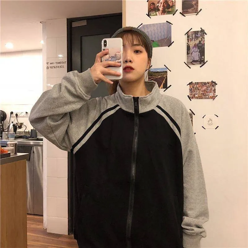 Joskaa Fashion Print Hit Color Baseball Uniform Hip-Hop Streetwear Couple Tops Oversized Jacket Harajuku Campus Style Jacket Women