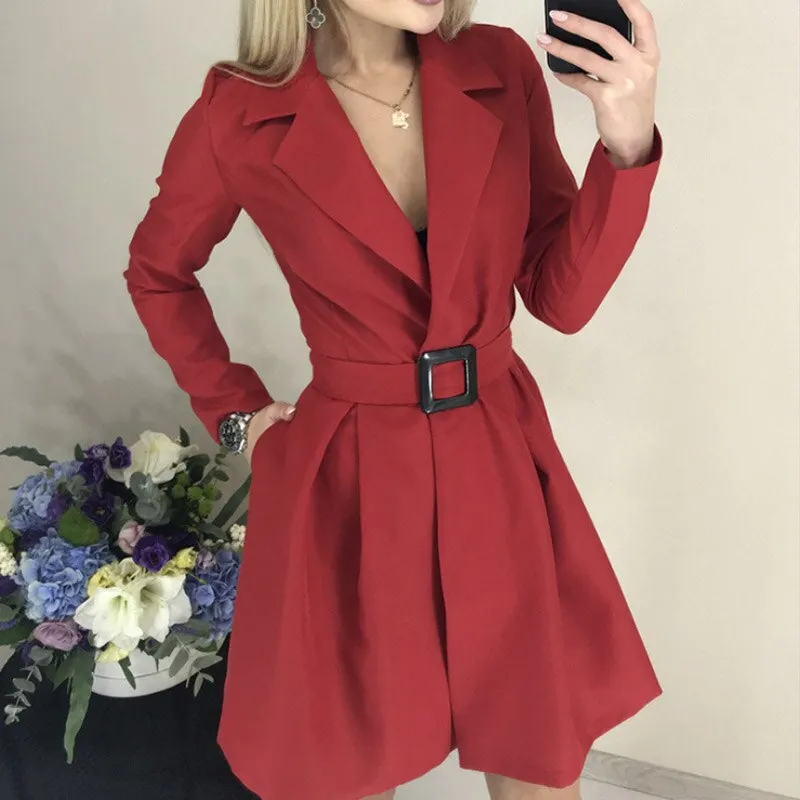 Joskaa hoco dresses Office Lady Button Slim Bodycon Dress Women Elegant Deep V-Neck Chain Patchwork Party Dress Autumn Sexy Long Sleeve Formal Dress