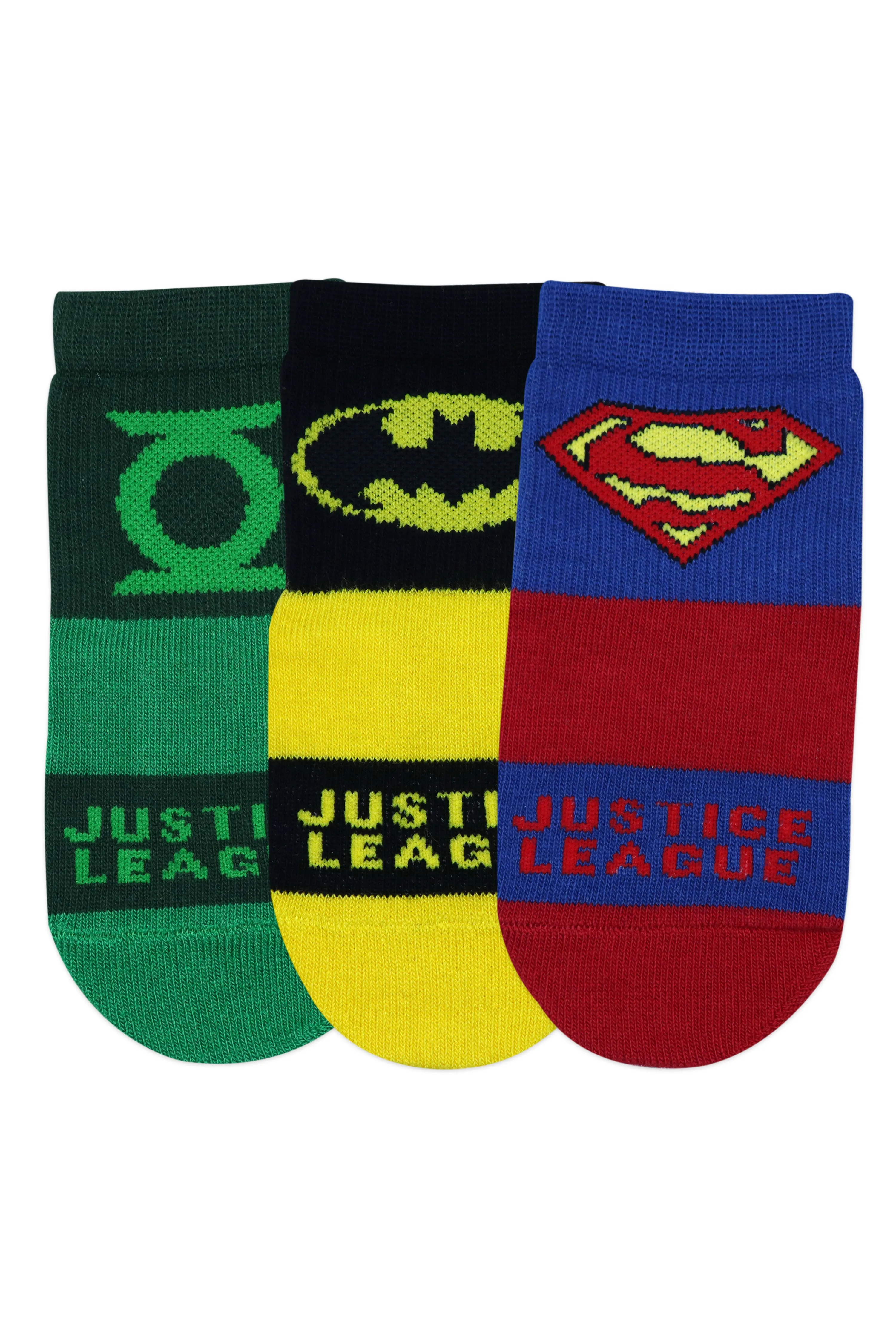 Justice League By Balenzia High Ankle Socks for Kids with Anti-Skid Silicone Technology (Pack Of 3 Pairs/1U)(1-2 Years)(2-3 Years)Superman, Batman, Green Lantern