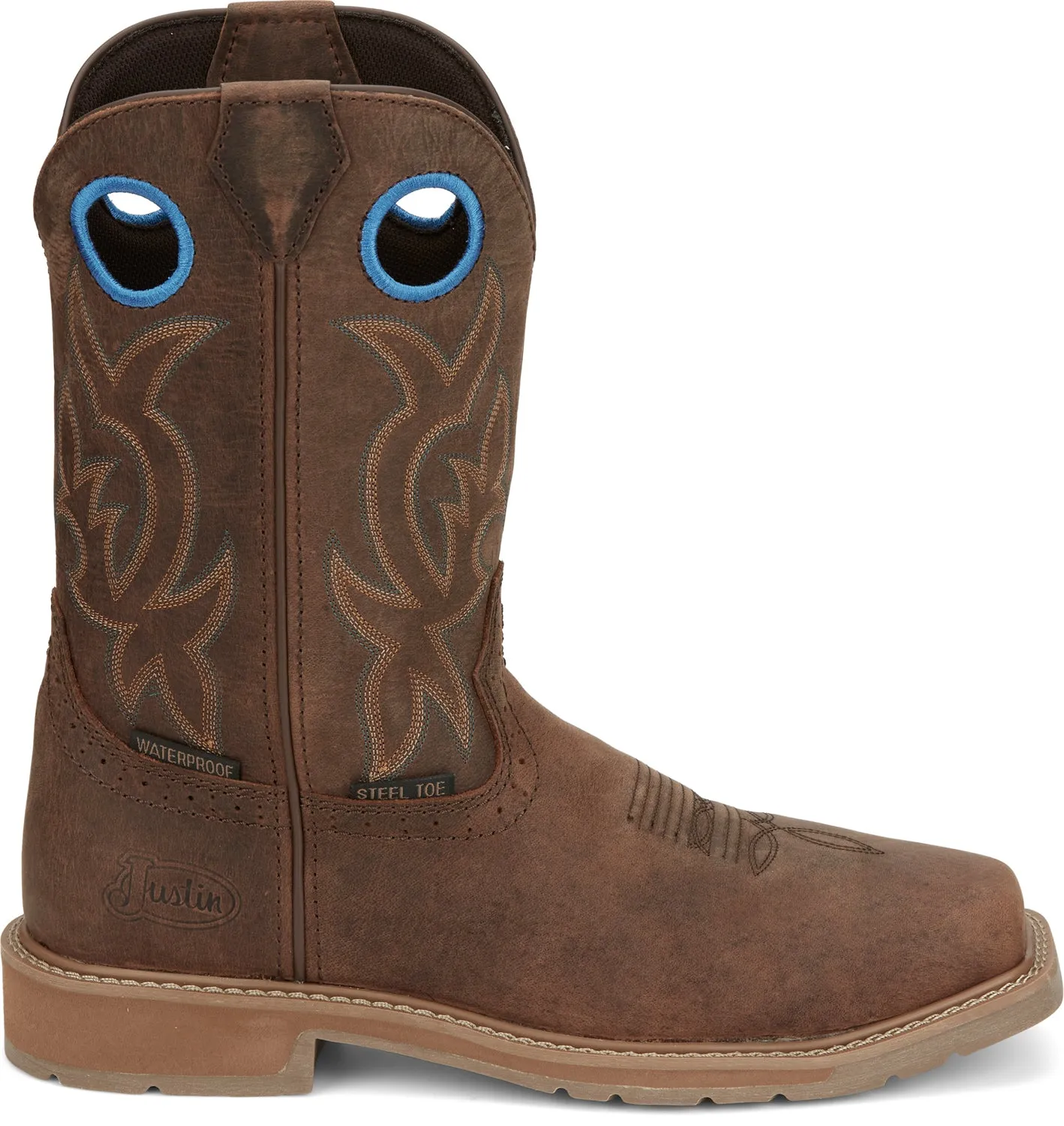 Justin Mens All Around Walnut Brown Cowhide Work Boots