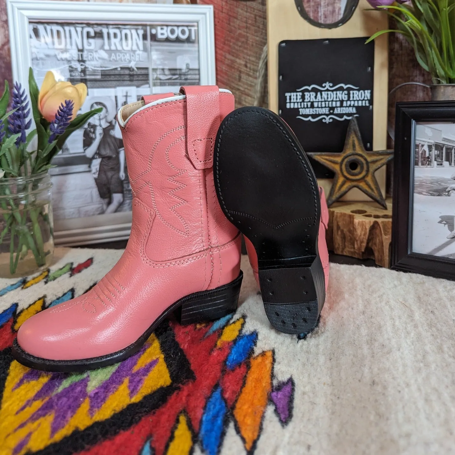 Kids' Toddler Leather Boots "Pink" sizes 4-9 by Old West 3119