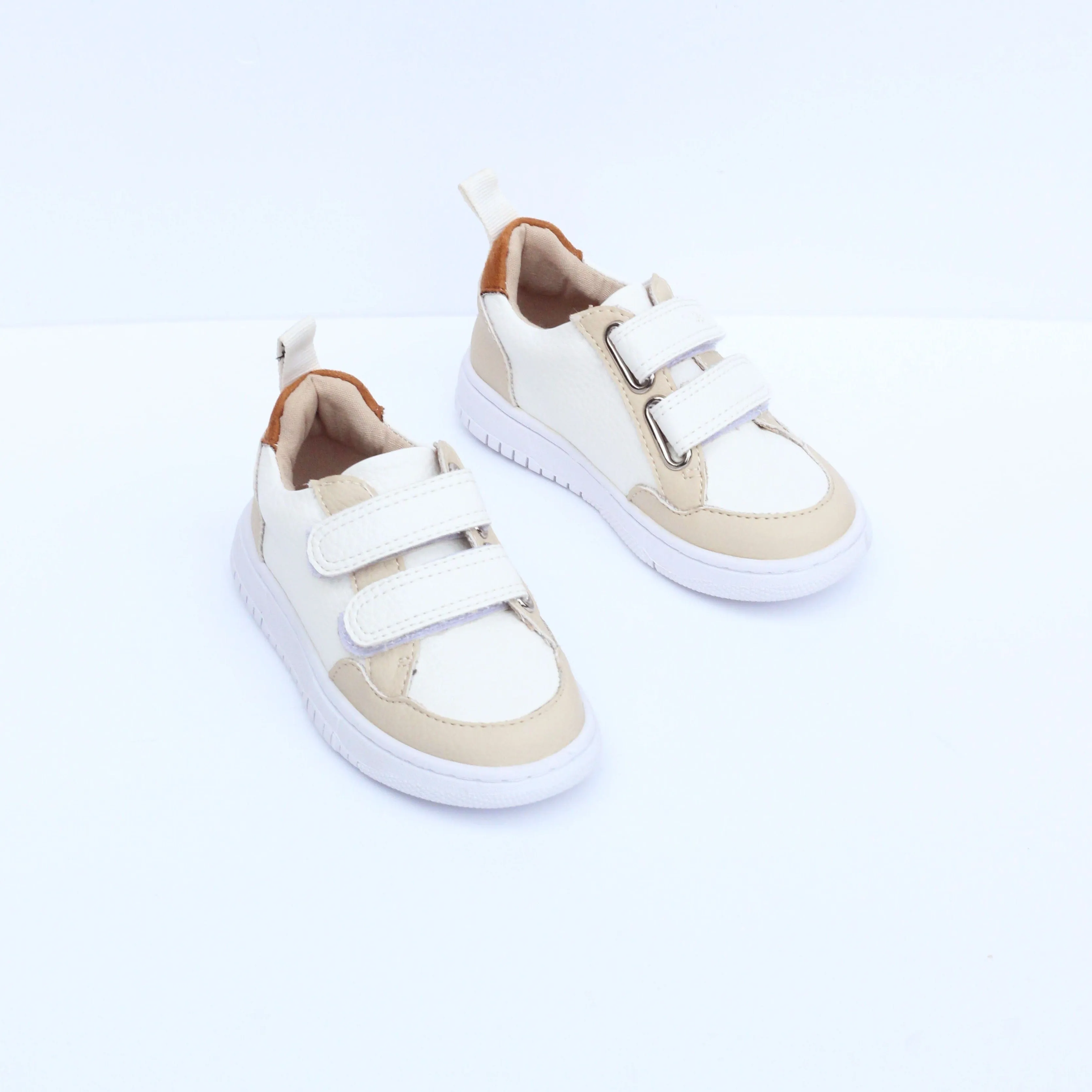 Kipos Vegan Leather Velcro Kids Sneakers | White