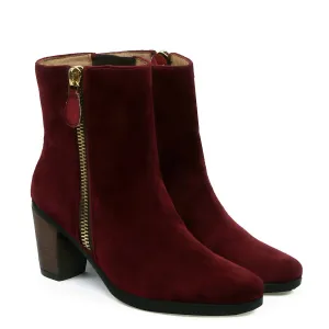 Ladies Ankle Boot with Wine Suede Leather