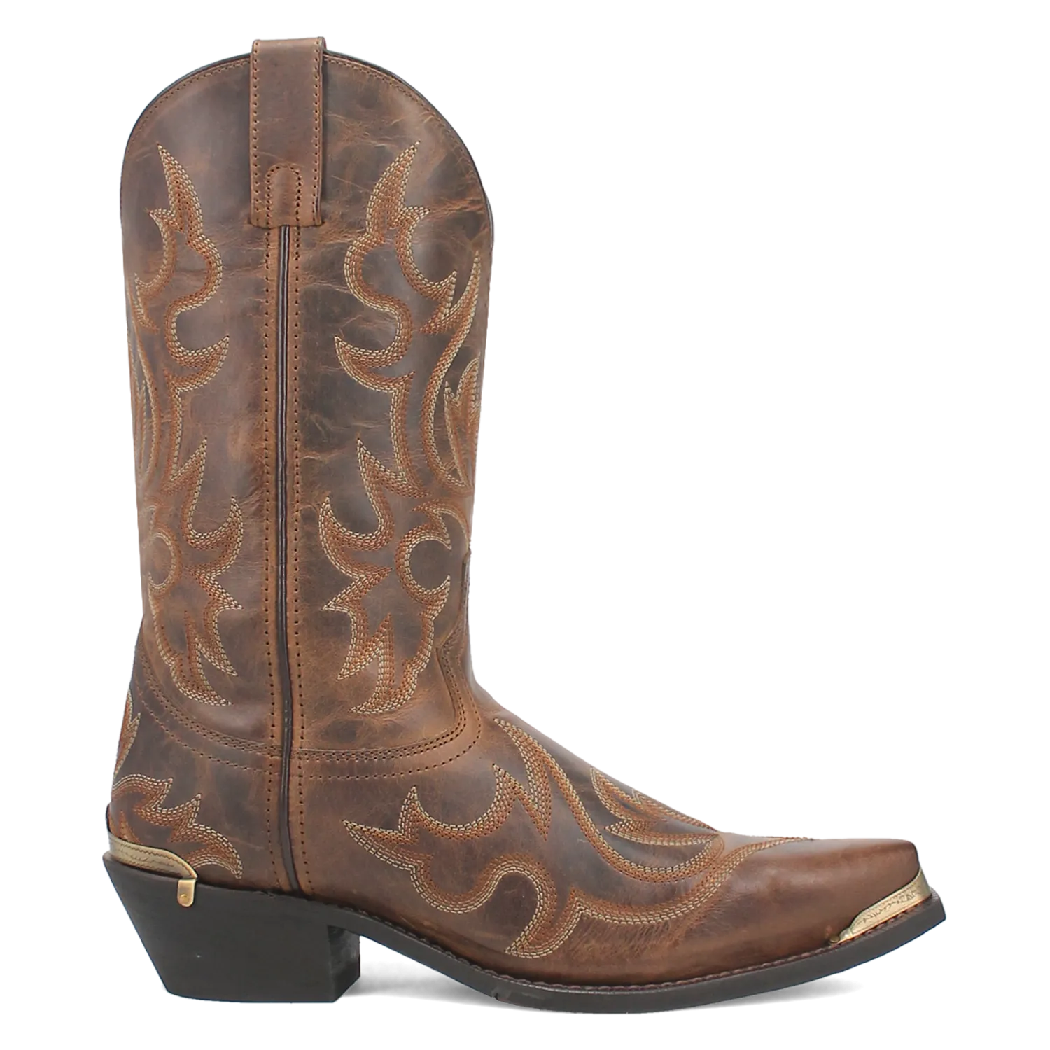 Laredo Men's Tan Jameson Snip Toe Western Boots with Brass Colored Toe & Heel Tips