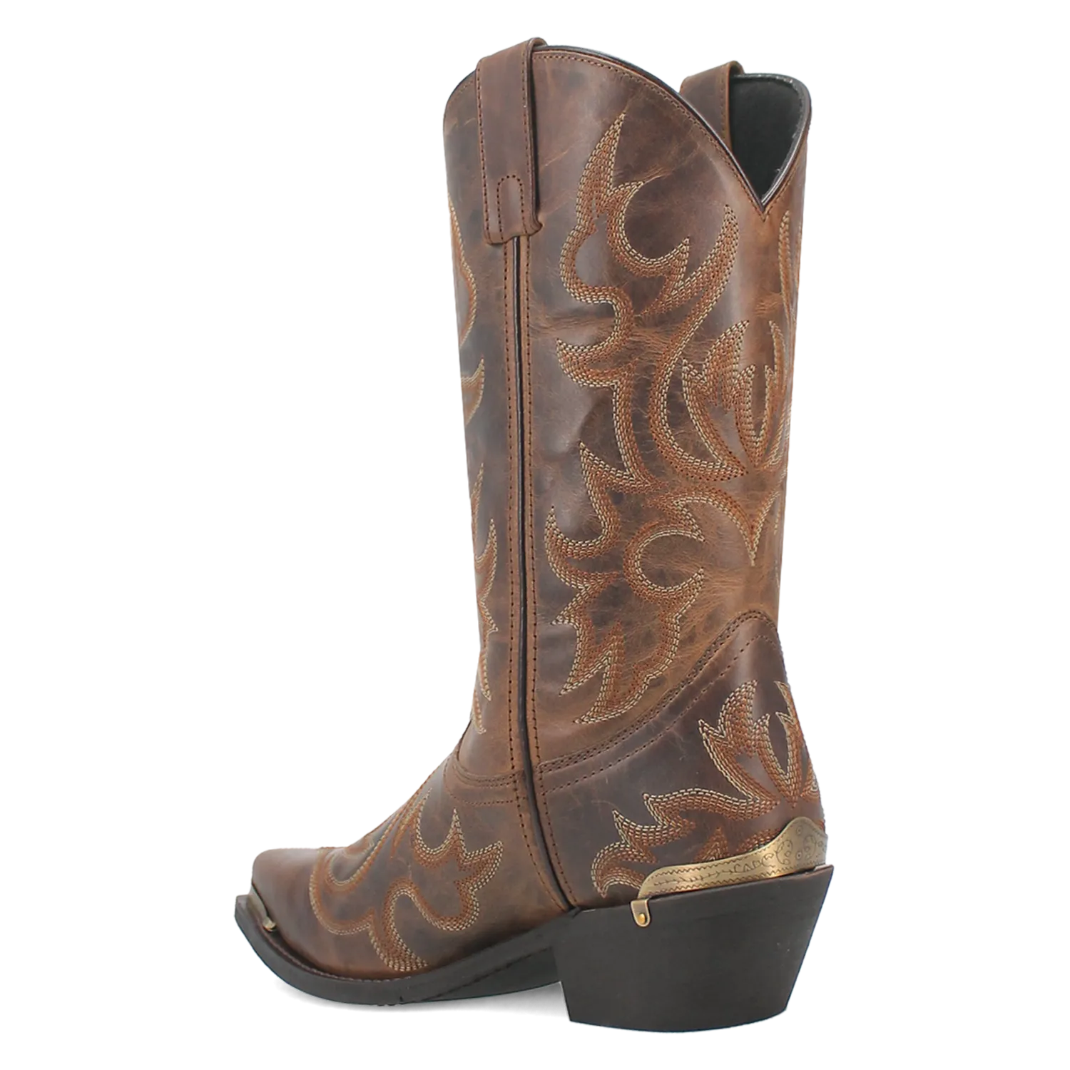 Laredo Men's Tan Jameson Snip Toe Western Boots with Brass Colored Toe & Heel Tips