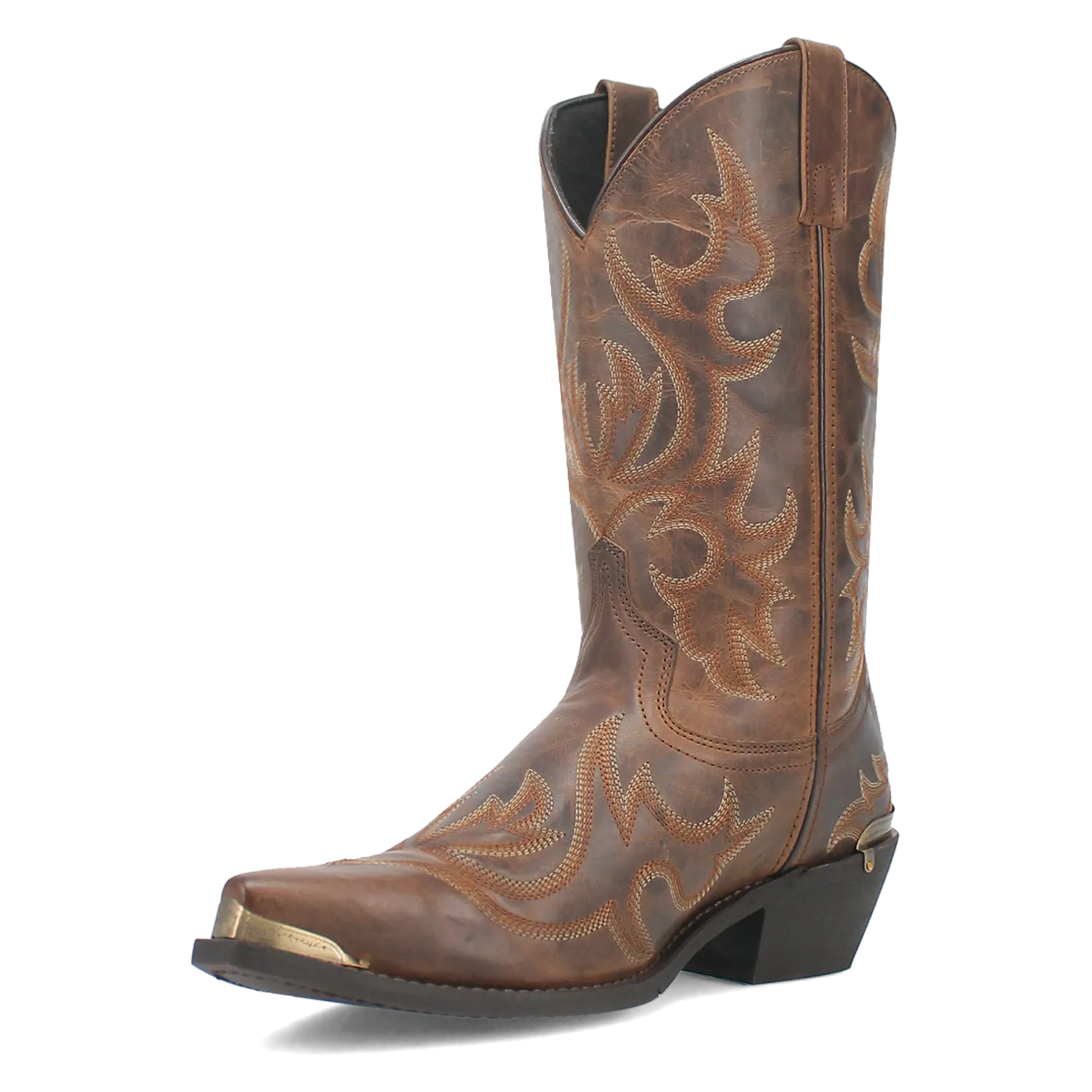 Laredo Men's Tan Jameson Snip Toe Western Boots with Brass Colored Toe & Heel Tips