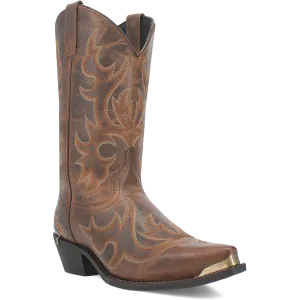 Laredo Men's Tan Jameson Snip Toe Western Boots with Brass Colored Toe & Heel Tips