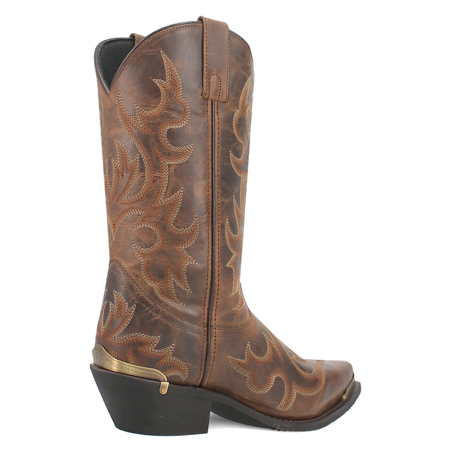 Laredo Men's Tan Jameson Snip Toe Western Boots with Brass Colored Toe & Heel Tips