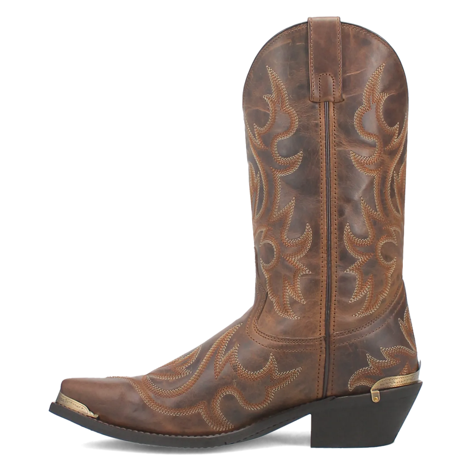 Laredo Men's Tan Jameson Snip Toe Western Boots with Brass Colored Toe & Heel Tips