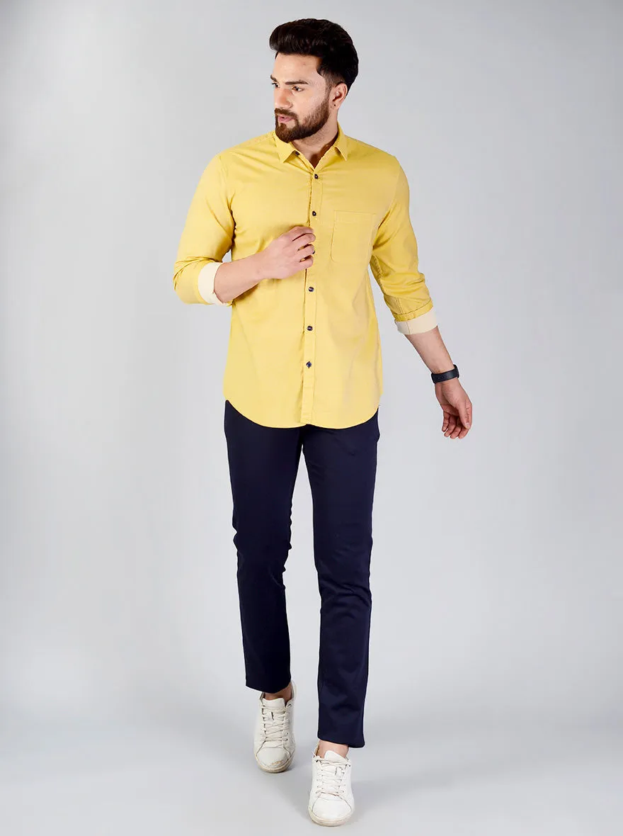 Lemon Yellow Solid Slim Fit Casual Shirt | JadeBlue