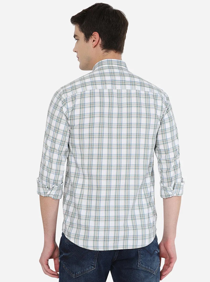 Light Beige Checked Slim Fit Casual Shirt | JadeBlue